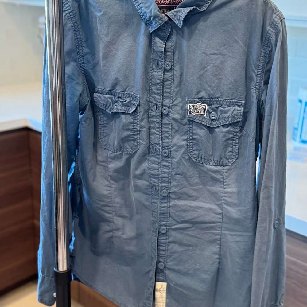 Womens Superdry Dusty Blue Button Down Shirt Large